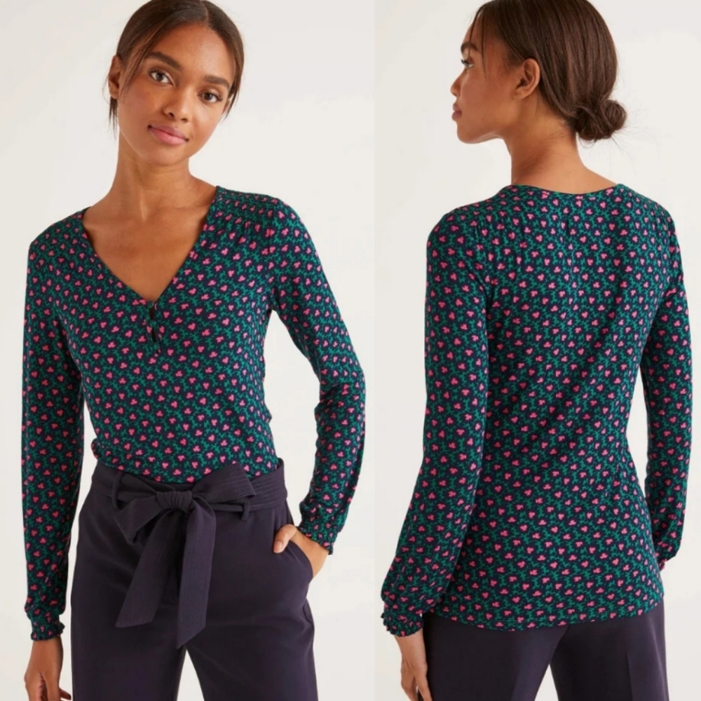 Boden | Flora Jersey Long Sleeve Top in Forest Bloom